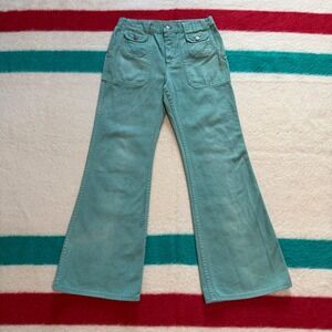 VTG 70s Green Denim Flared Pants Talon 42 Zip High Waist 29x29